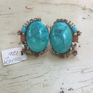 Ciner Turquoise Gold Multi-stone Clip on Earrings