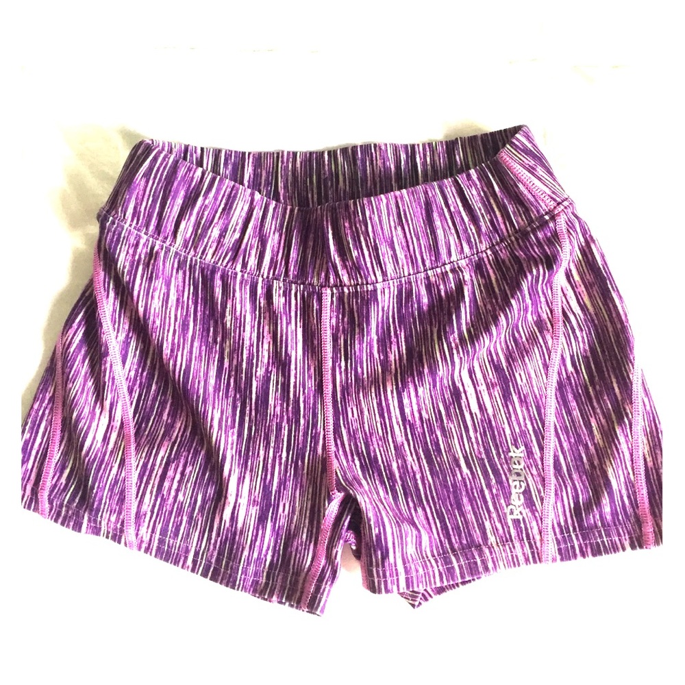 Purple striped Reebok spandex shorts