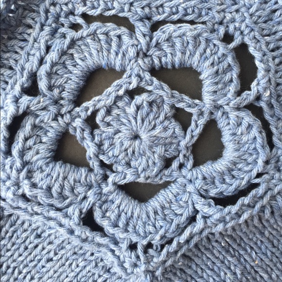 HPx3! Denim Blue High Neck Crochet Crop Top Lined - Picture 6 of 8