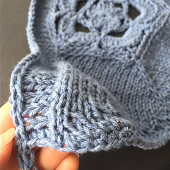 HPx3! Denim Blue High Neck Crochet Crop Top Lined - Picture 7 of 8