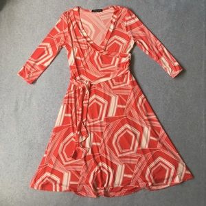 Geometric patterned faux wrap dress
