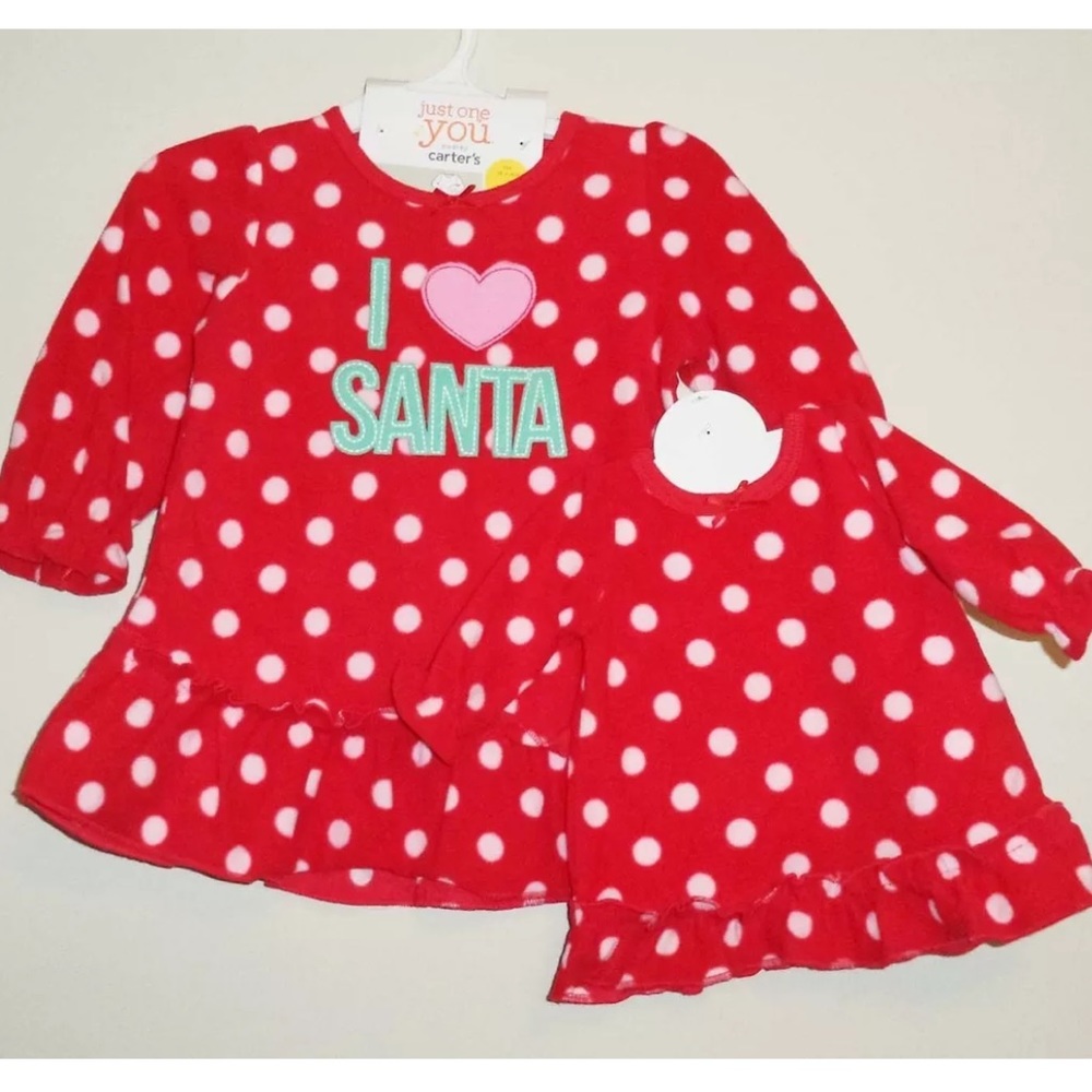 Baby girl I love Santa PJ shirt matching doll 12 m
