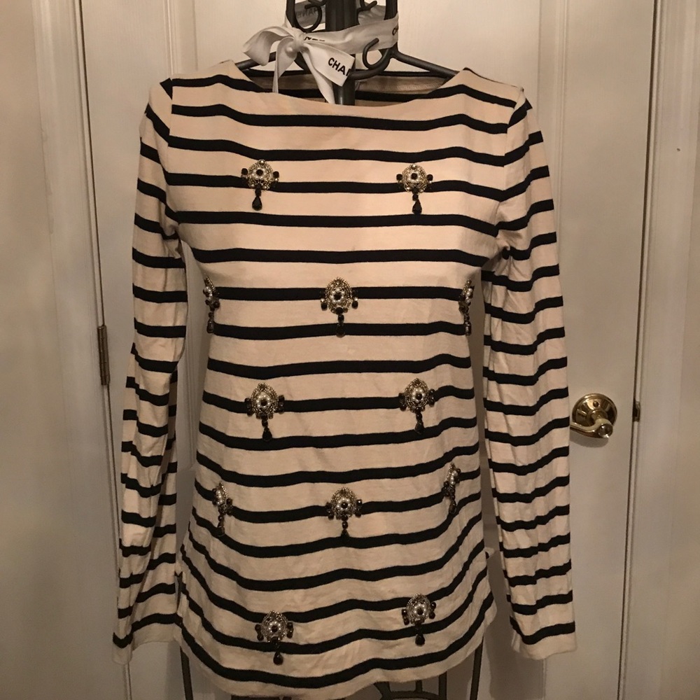 J Crew embellished striped top