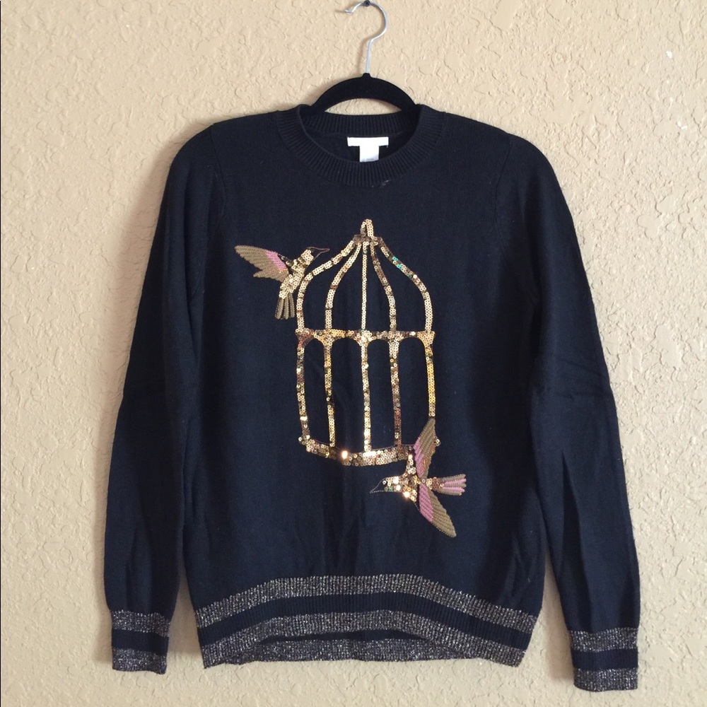 🎁 Love birds cage gold black romance sweater