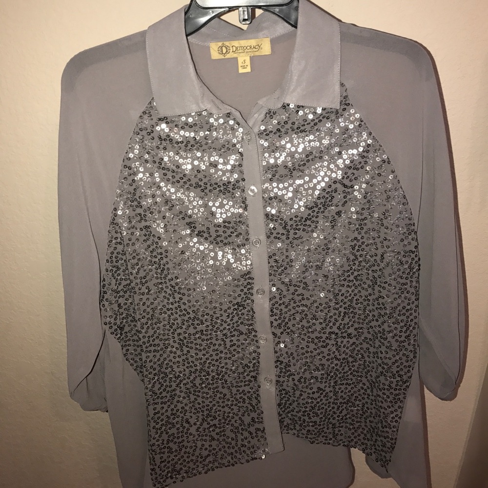 Grey sequin blouse size S never worn