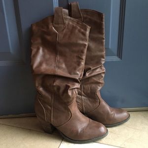 Brown faux leather cowboy boots