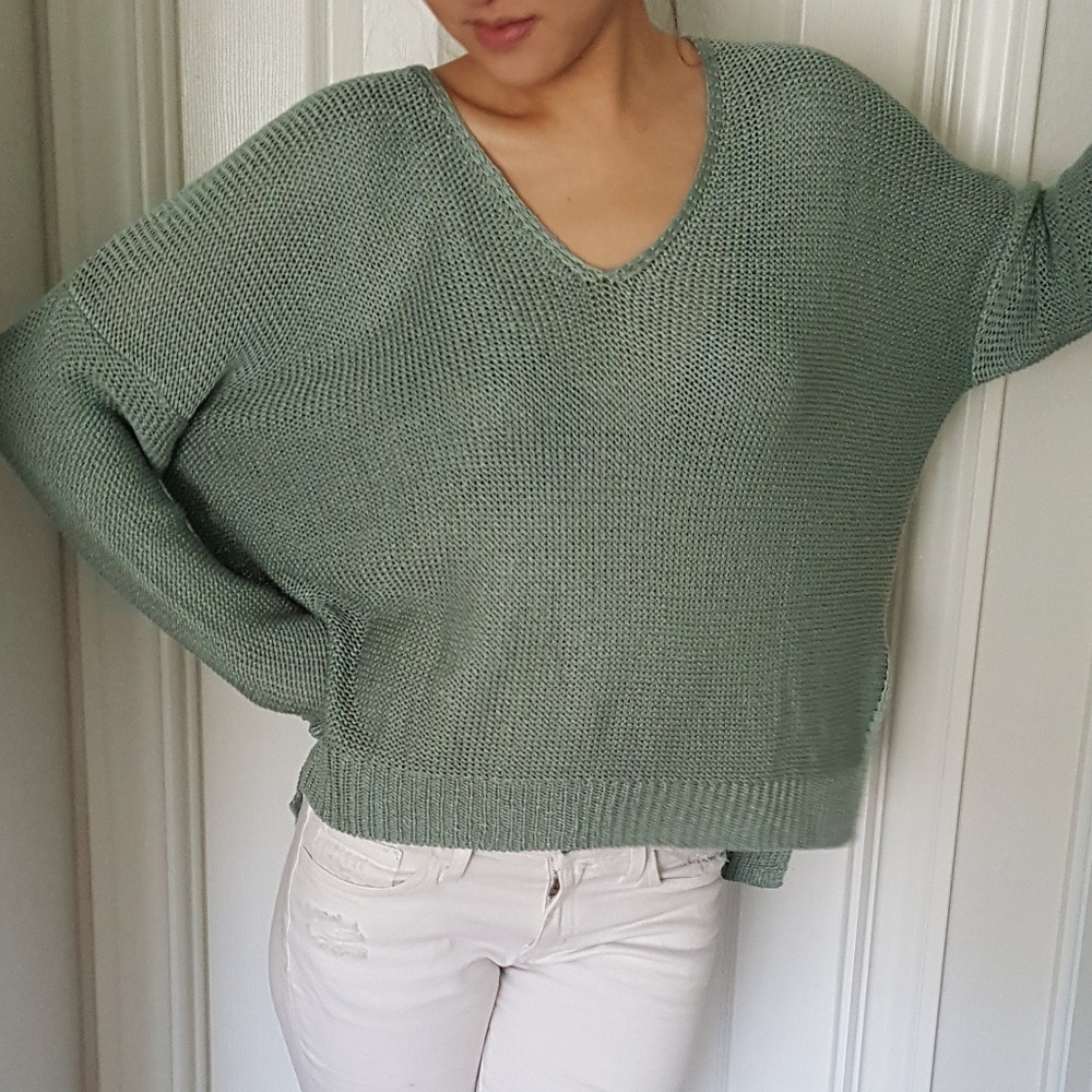 Teal Loose Fitting Woven Sweater