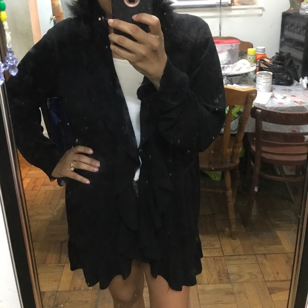 A style and co black ruffled cardigan