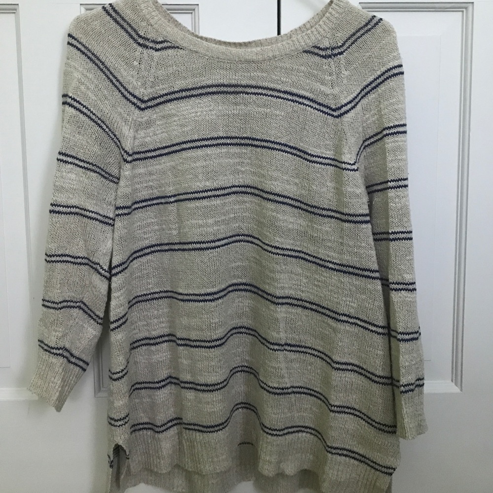 Madewell tan/blue striped sweater, size L