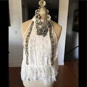 Gold and cream fringe shirt