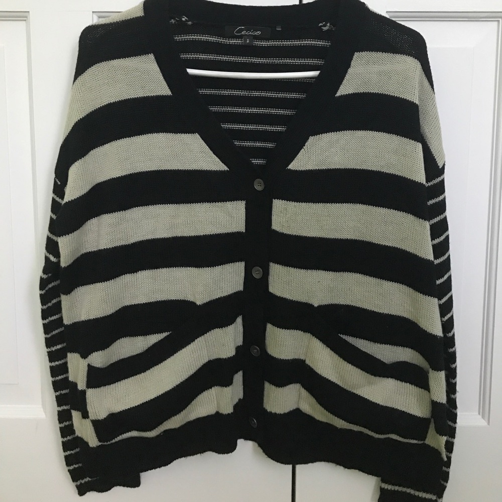 Cecico cream/black striped cardigan, size S