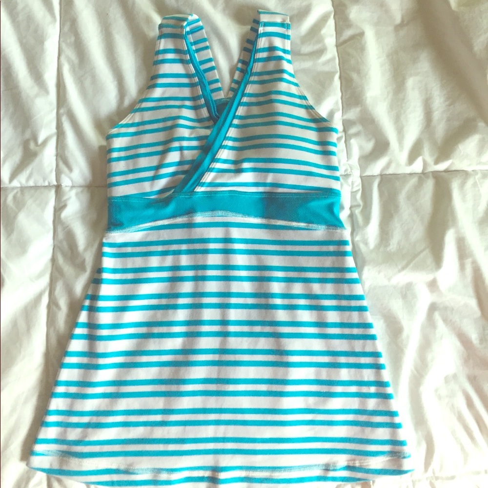 Blue and white striped lululemon tank