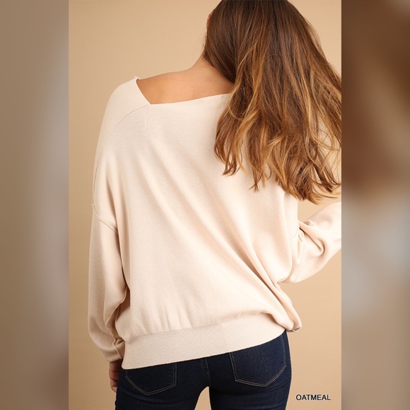 LAST ONE 😊Oatmeal Asymmetric Sweater! - Picture 5 of 5