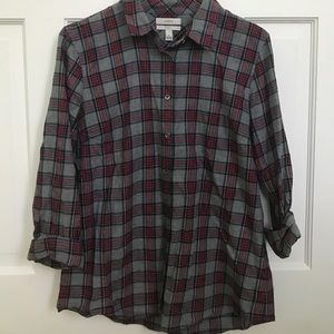 JCrew grey/red/navy plaid button down/flannel