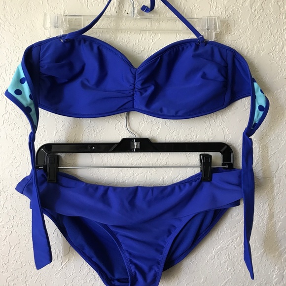 Catalina Swimwear Blue Polka Dot Top Bikini, M - Picture 2 of 4