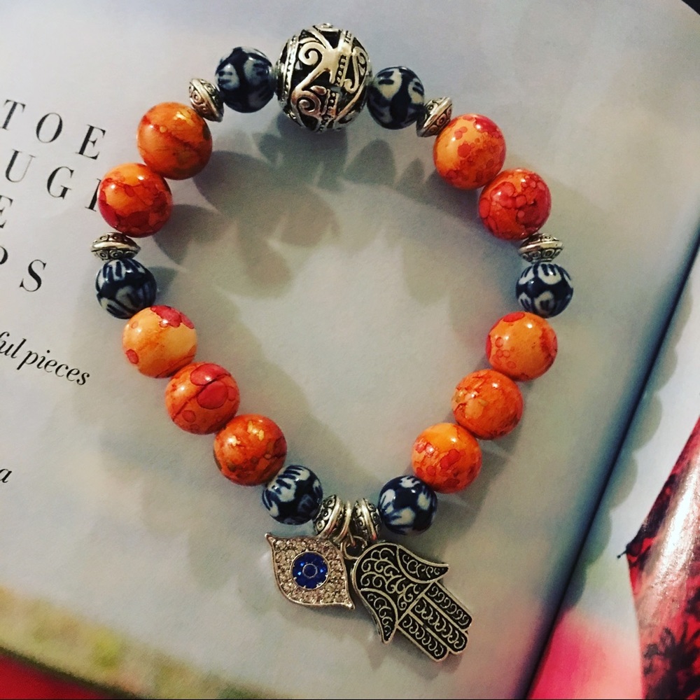 Hamsa hand and evil eye charm bracelet
