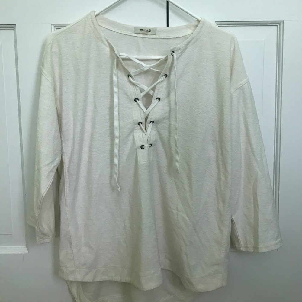 Madewell cream lace-up top, size M