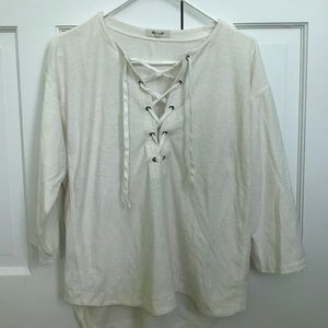 Madewell cream lace-up top, size M