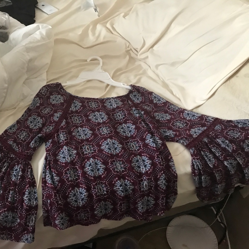 Long sleeve flared floral designed shirt