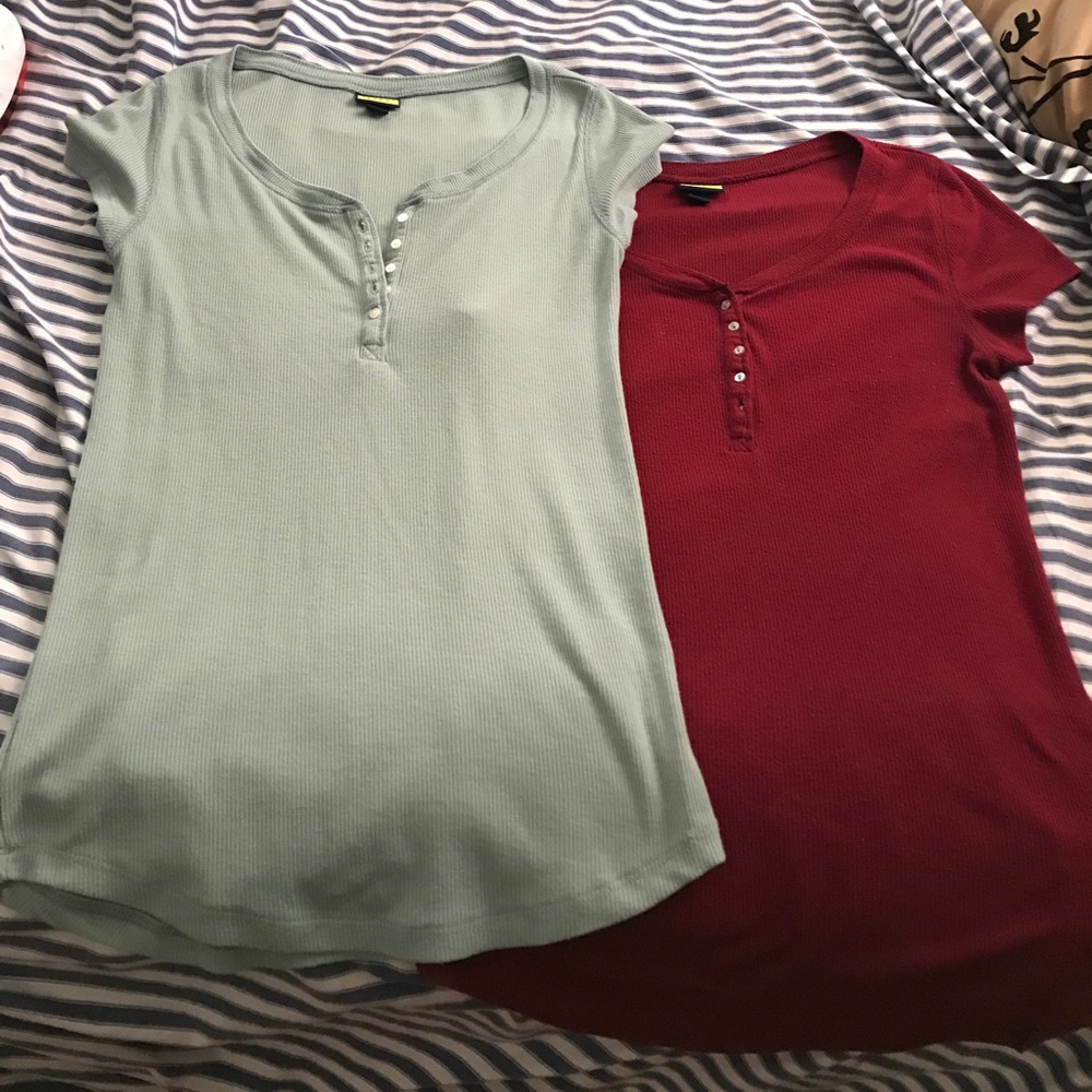2pc mid-button up t-shirt
