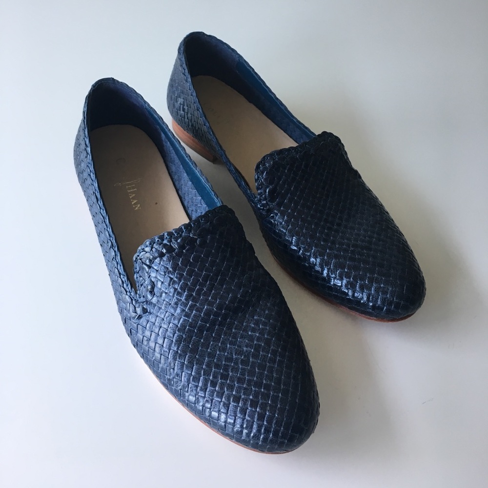 COLE HAAN Blue Woven Leather Loafers