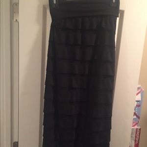 Black ruffle full length skirt