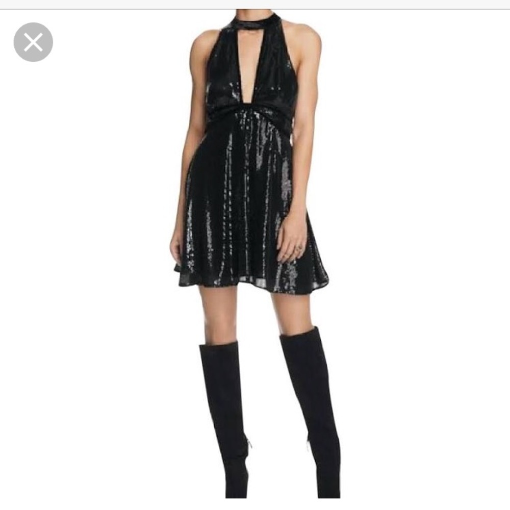 Black Sequin Halter Dress