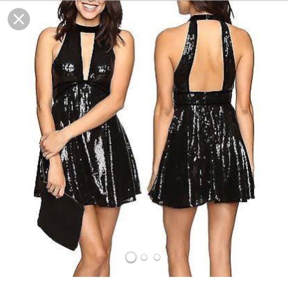 Black Sequin Halter Dress - Picture 2 of 9