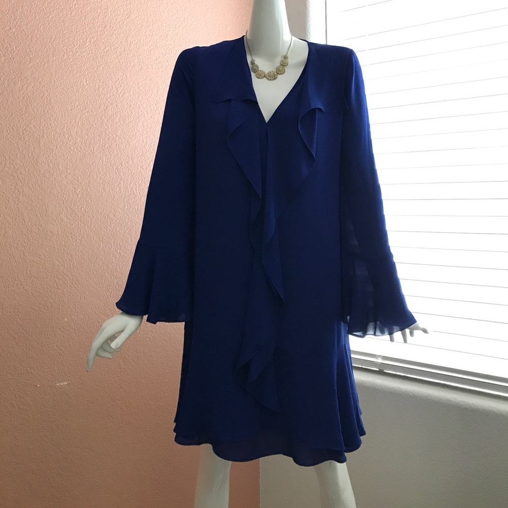 Bell-sleeve silk dress