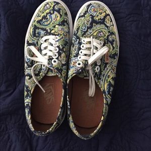 Blue and yellow paisley print classic Vans!