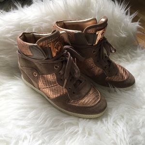 Michael Kors rose gold high top sneakers