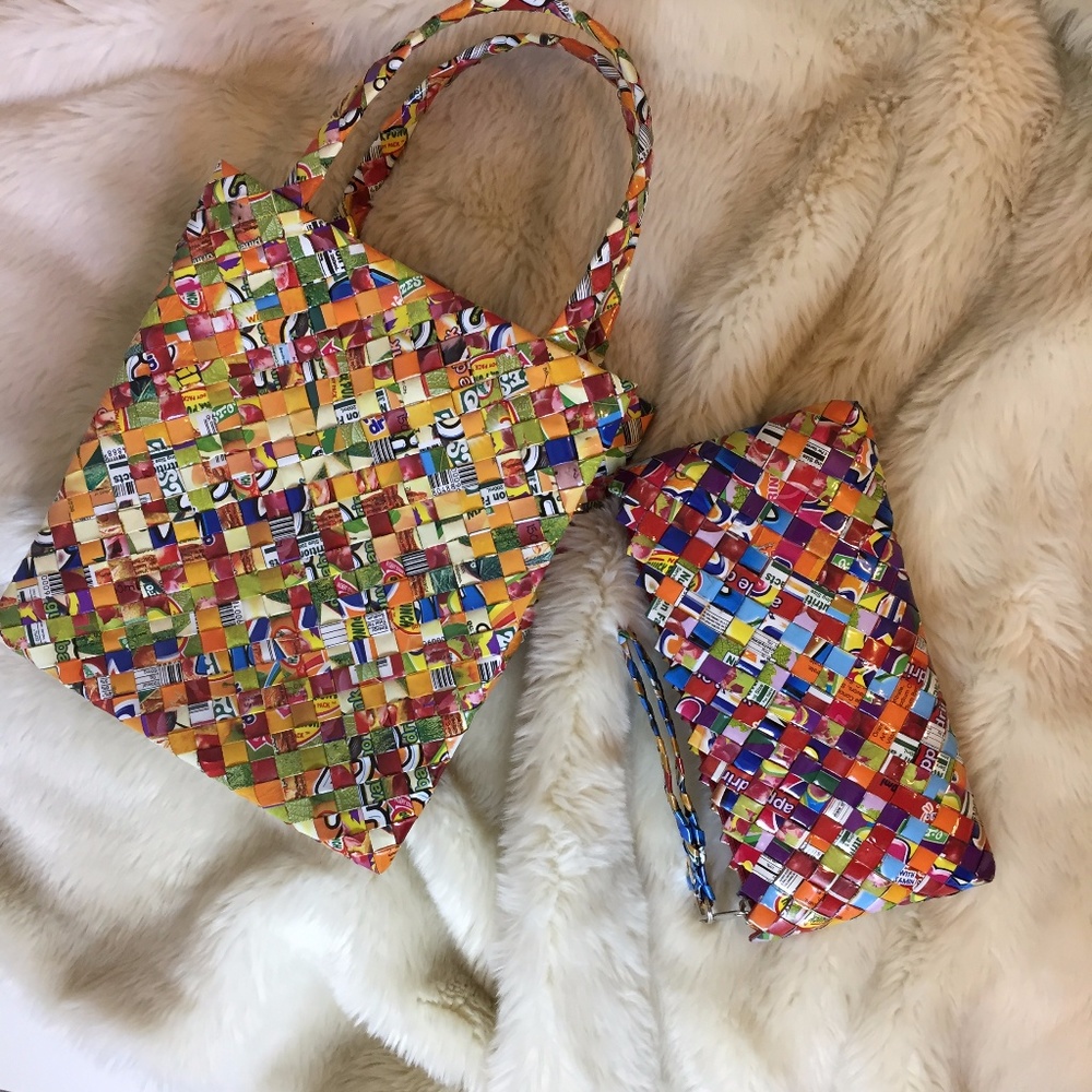 Candy Wrapper Weaved Bag + Pencil Case