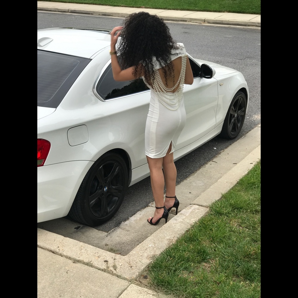 Fancy open back white midi dress