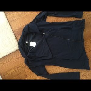 Zip up navy blue cowl neck sweatshirt