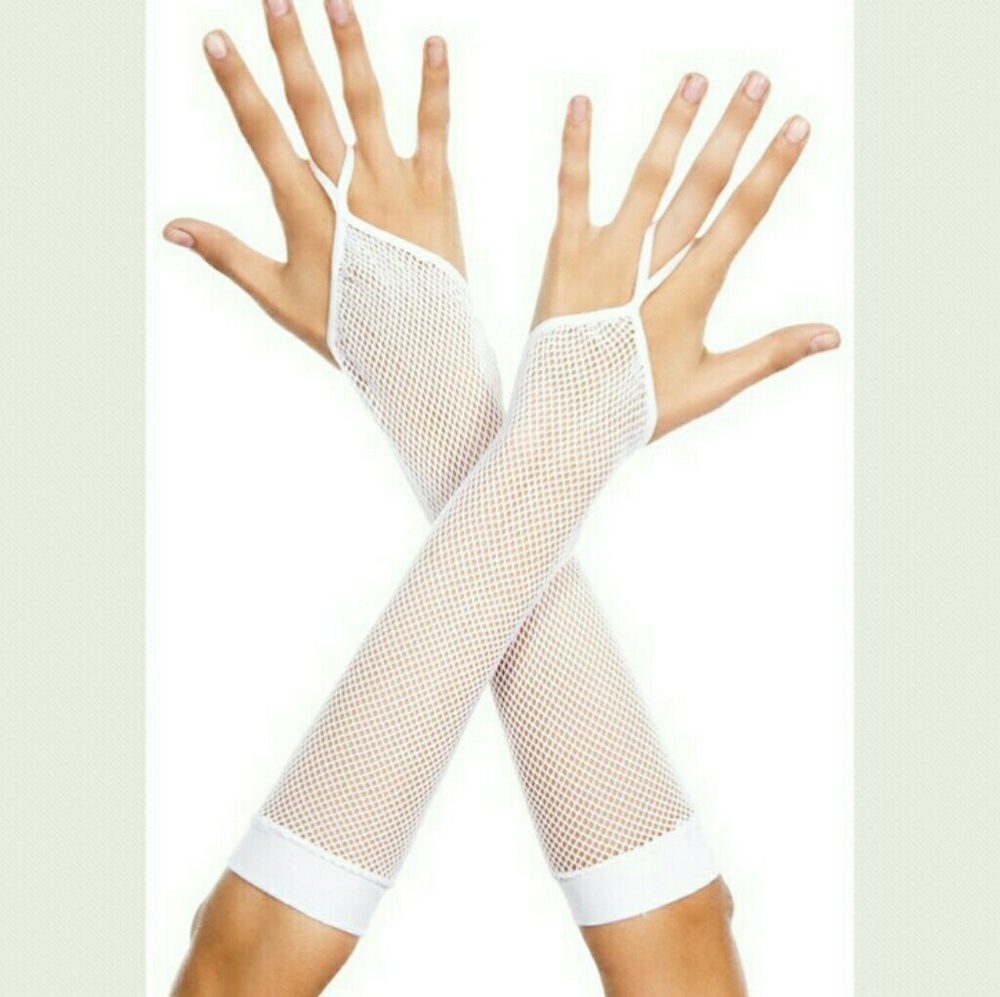 White Fishnet Arm Warmers Halloween 80's Costume