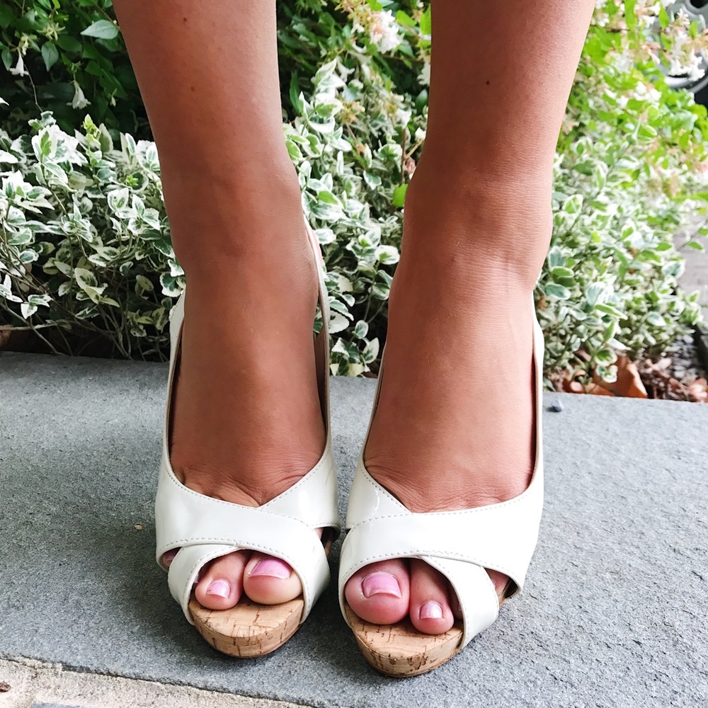 White open toed pumps