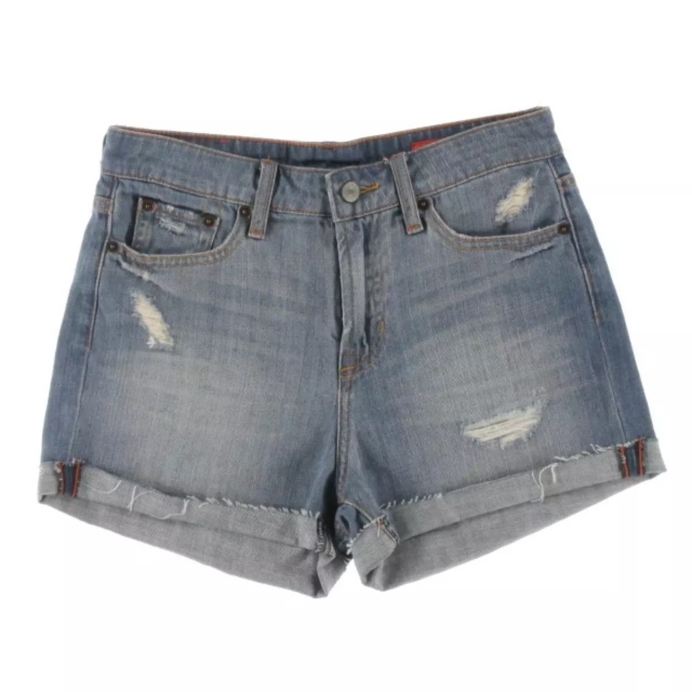 NWT JEAN SHOP BLUE DENIM DESTROYED SHORTS 27 $120
