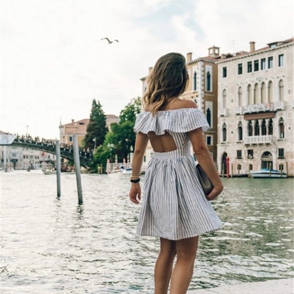 Striped Blue and white off the shoulder dress