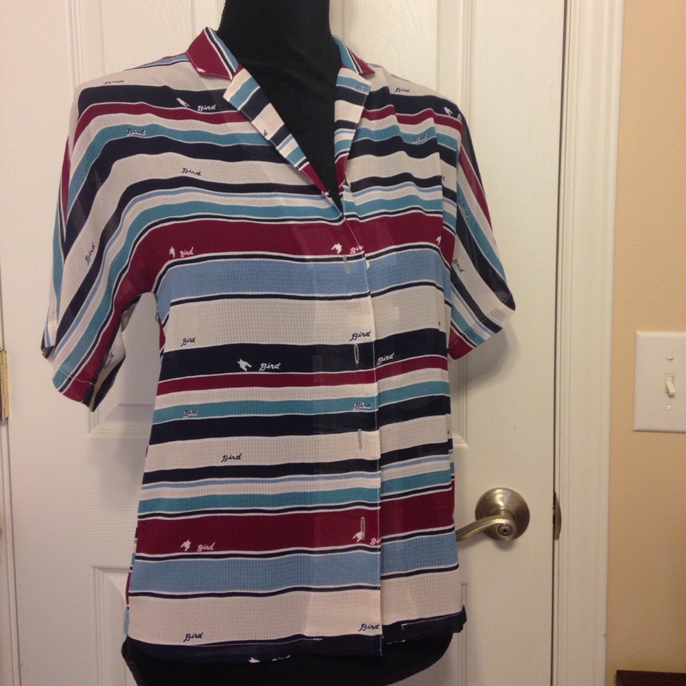 Lightweight blue, maroon, button up shirt