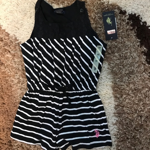 U.S. Polo Assn. Other - BNWT US POLO BLACK N WHITE STRIPE LACE ROMPER ☀️🖤