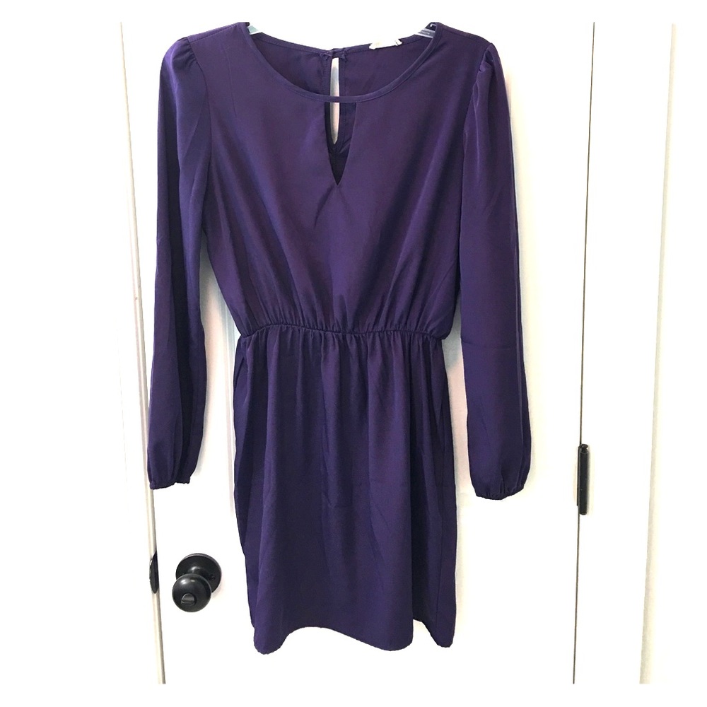 Purple long sleeve keyhole dress