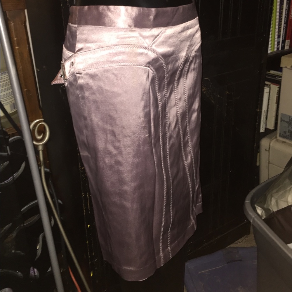 Lavender satin skirt with buckles