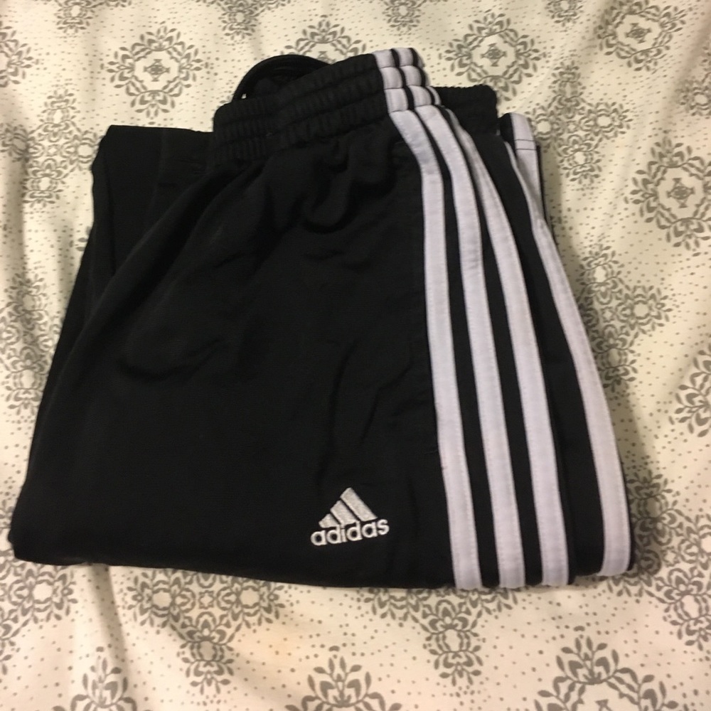 Boys black adidas with white stripe pants