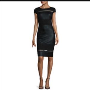 Sangria Cap Sleeves Mesh inset sheath dress