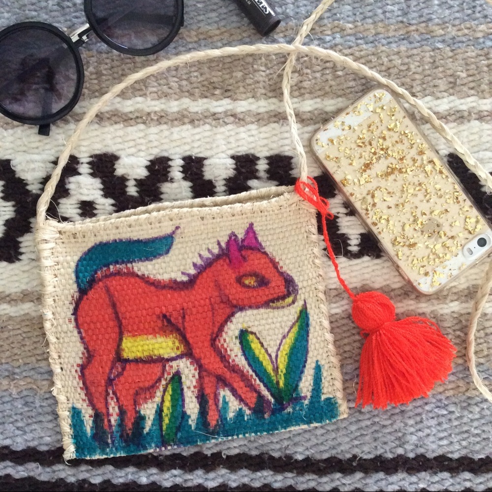 FINAL PRICE Bohemian hand painted straw crossbody