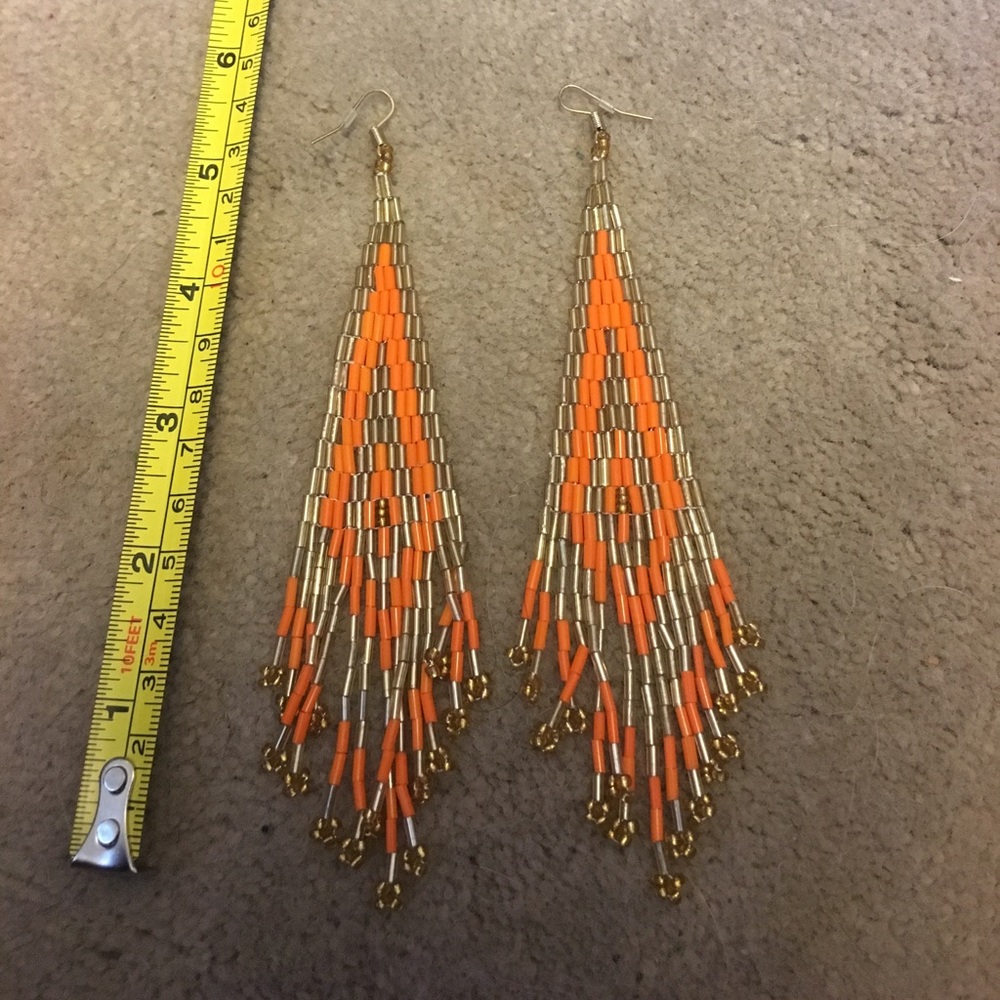 Long Orange Beaded Earrings