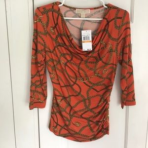 NWT MICHAEL KORS orange chain printed 3/4 sleeve