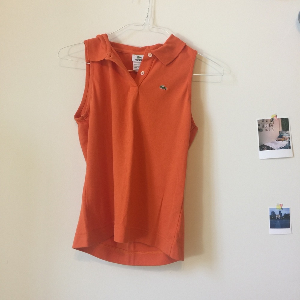 Orange Lacoste Button-Up Collar Tank