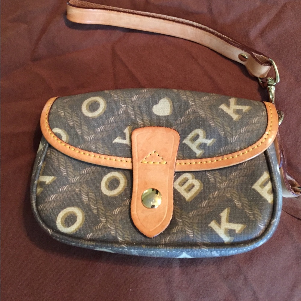 Vintage Dooney & Burke coated canvas & leather wristlet
