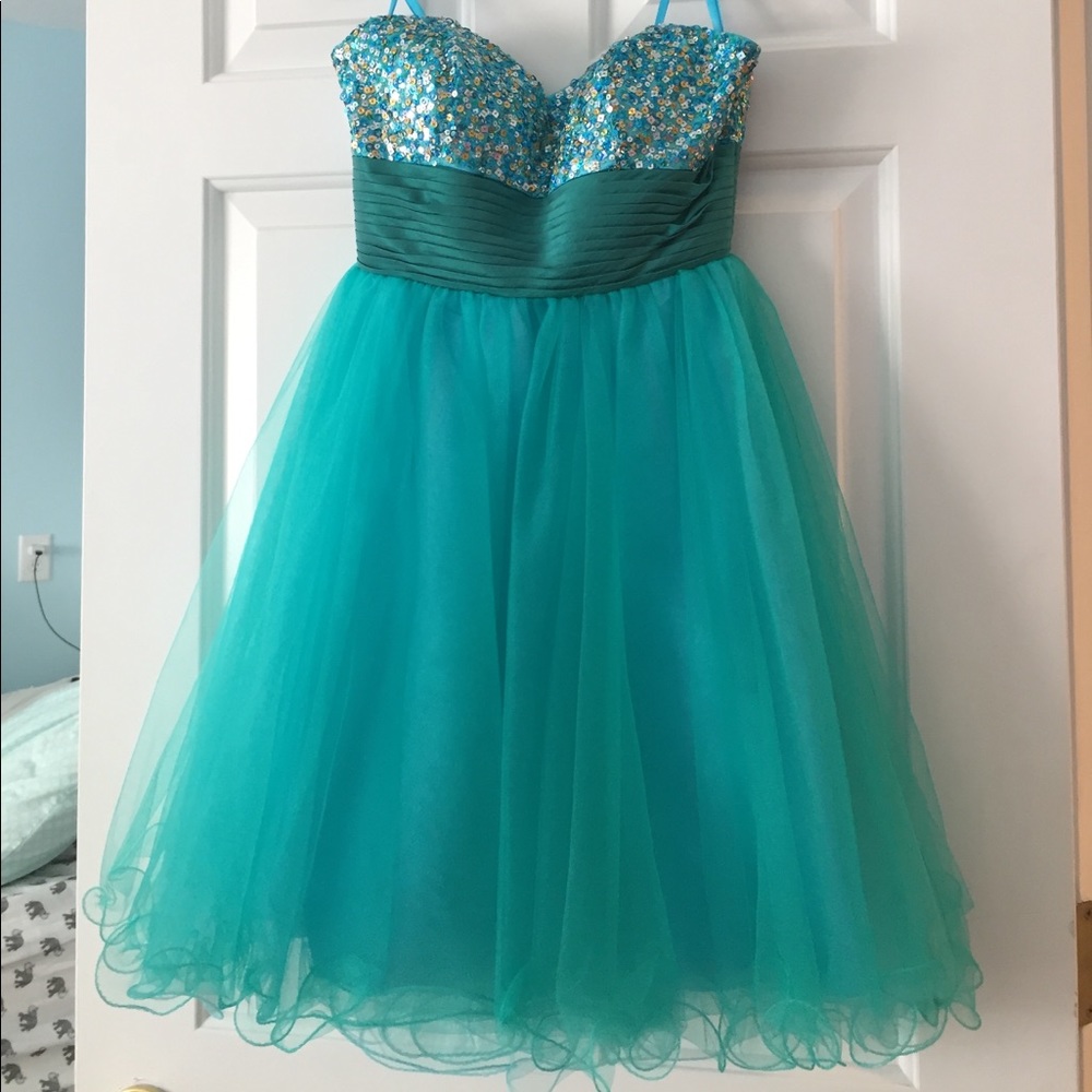 Sean Couture Blue Strapless Sequin Dress